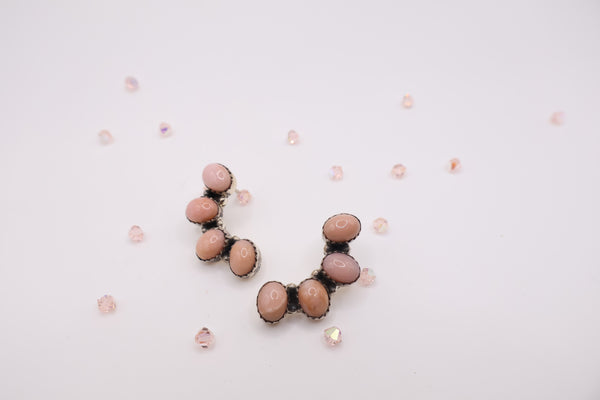 Sterling Silver Pink opal fan Earrings