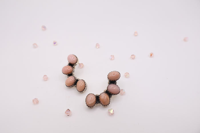 Sterling Silver Pink opal fan Earrings