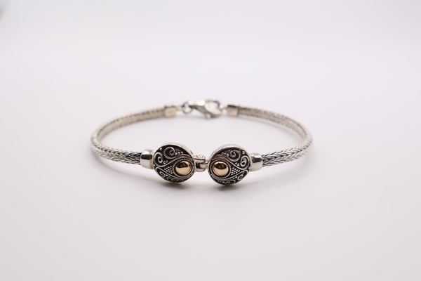 Sterling Silver snake link bracelet with 22k gold center bar