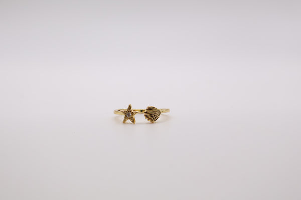 Sterling silver Seashell starfish stacking beach ring gold