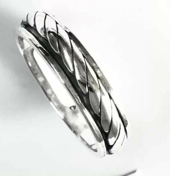 Handmade Sterling Silver 925 Rope Design Spin Spinner Ring Size 9