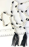 Black Crystal & Freshwater Pearl About 44 Inches Long Wrap Around Necklace.