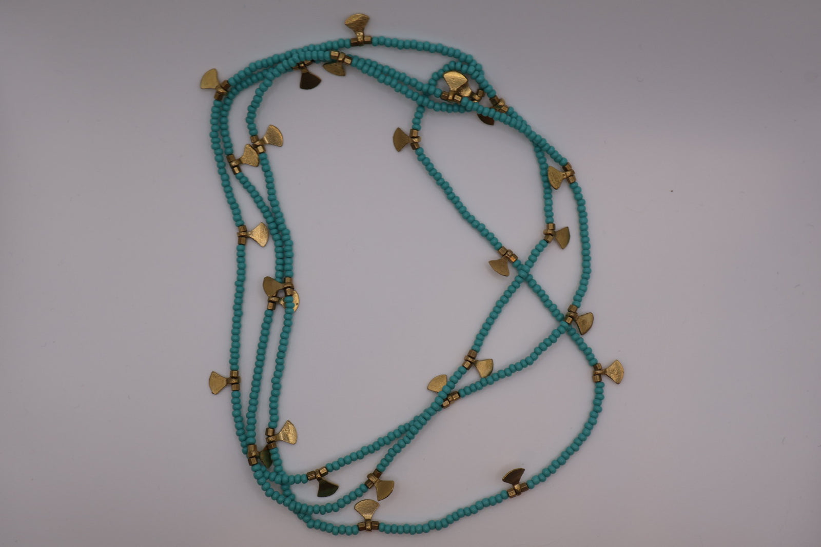 Turquoise & Brass Long Beaded Necklace