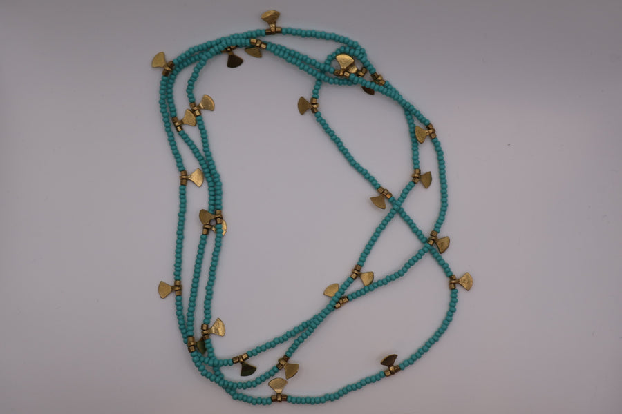 Turquoise & Brass Long Beaded Necklace