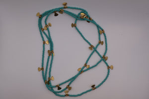 Turquoise & Brass Long Beaded Necklace