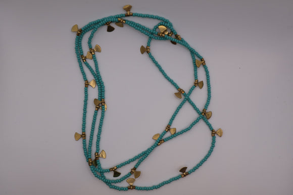 Turquoise & Brass Long Beaded Necklace