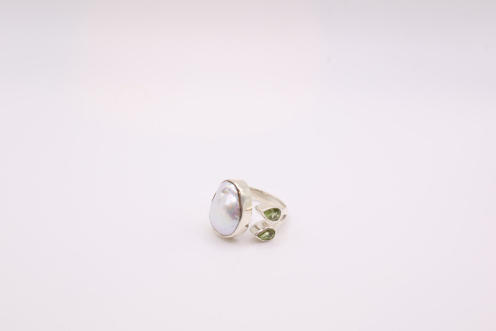 Sterling Silver Pearl & Peridot Ring, Size 7.5