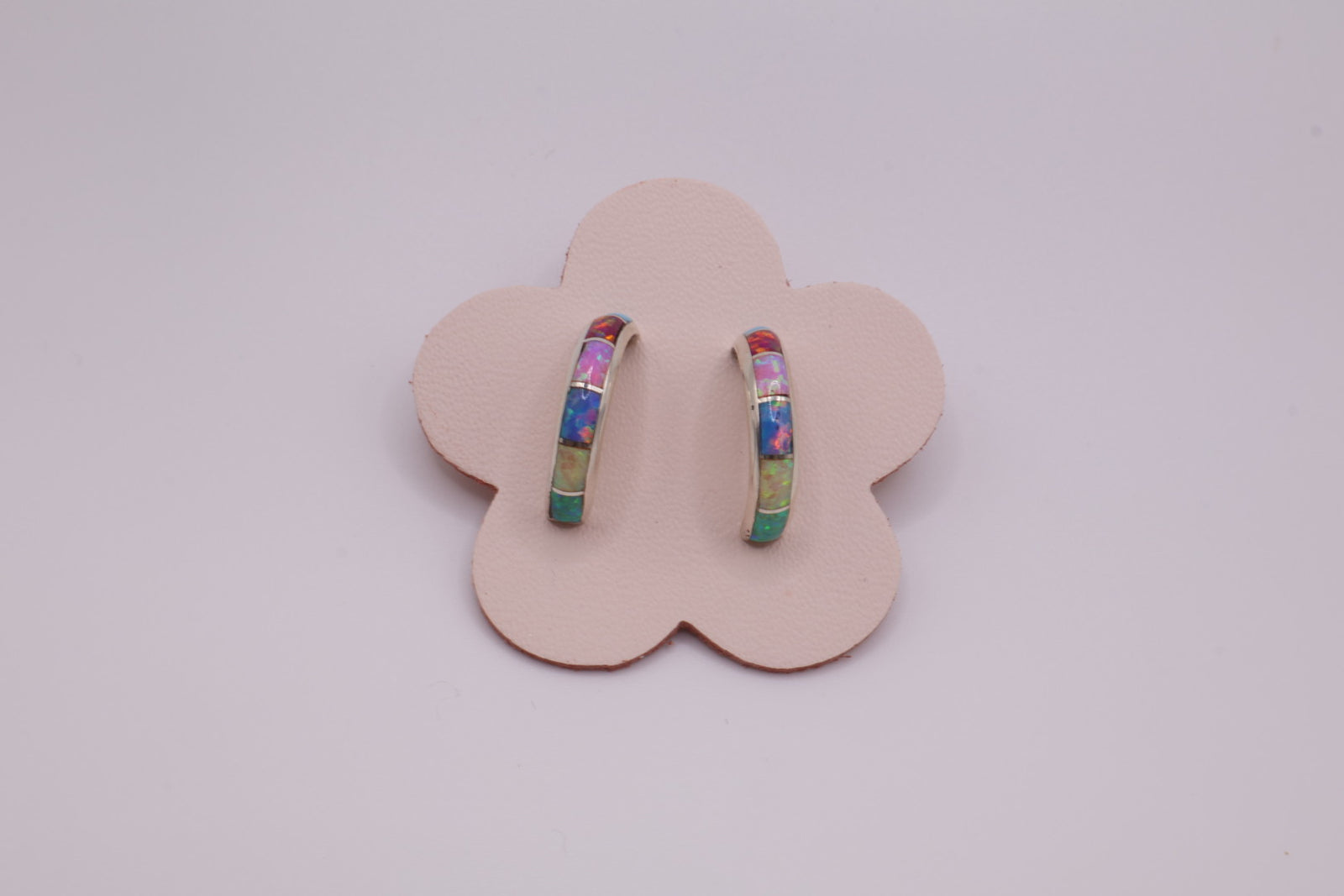 Synthetic Multicolor Opal Inlaid Half Hoop Earrings