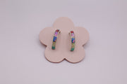 Synthetic Multicolor Opal Inlaid Half Hoop Earrings