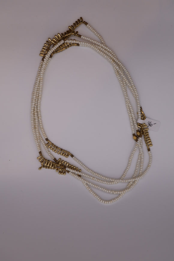 Beaded Charm Strand Necklace - White & Brass