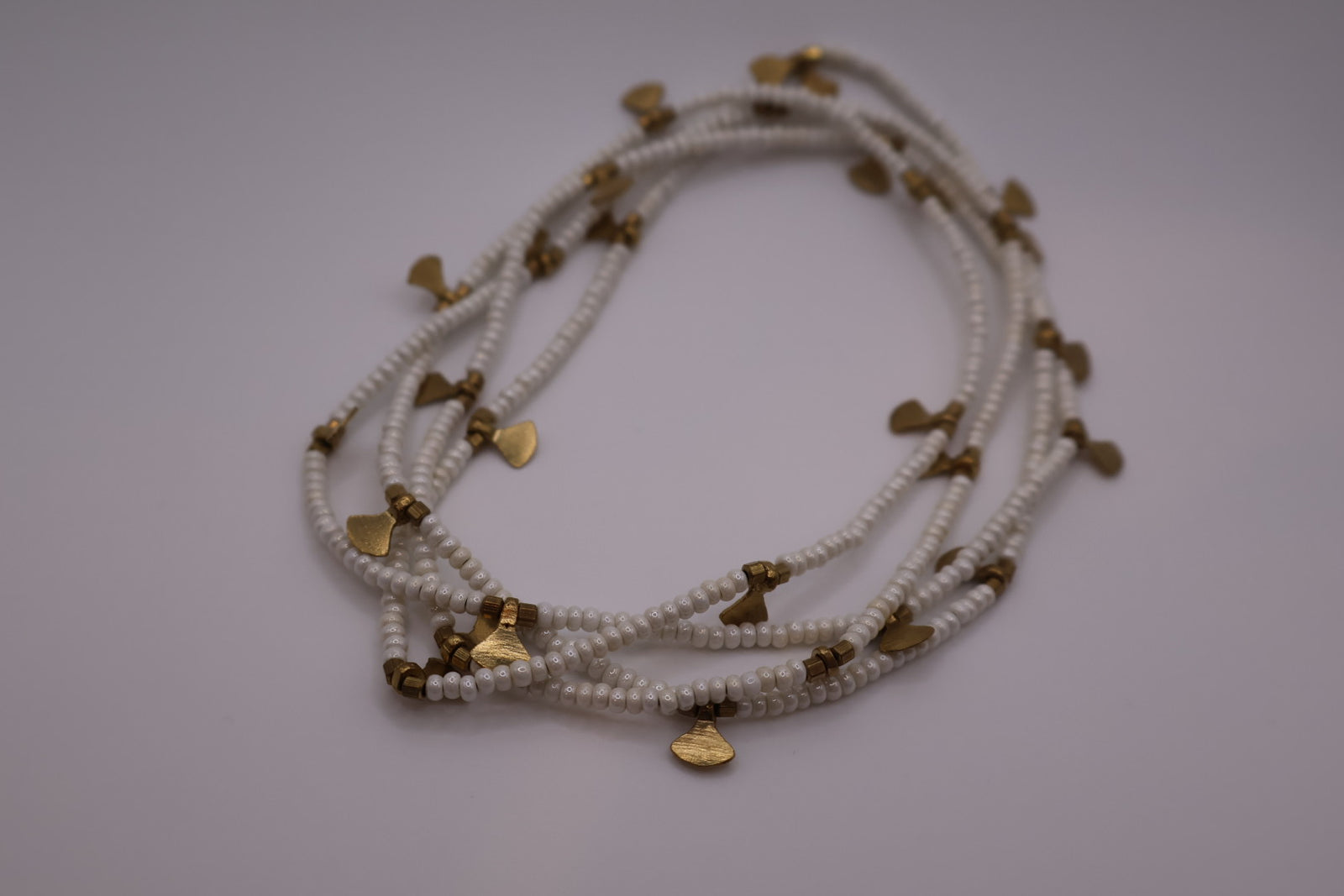 White & Brass Long Beaded Necklace