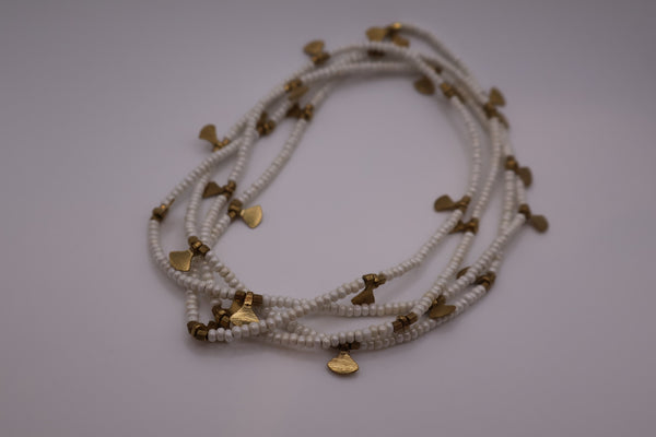 White & Brass Long Beaded Necklace