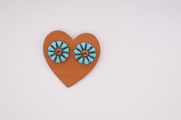 Zuni Turquoise and Coral Studs