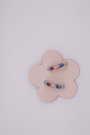 Synthetic Multicolor Opal Inlaid Half Hoop Earrings