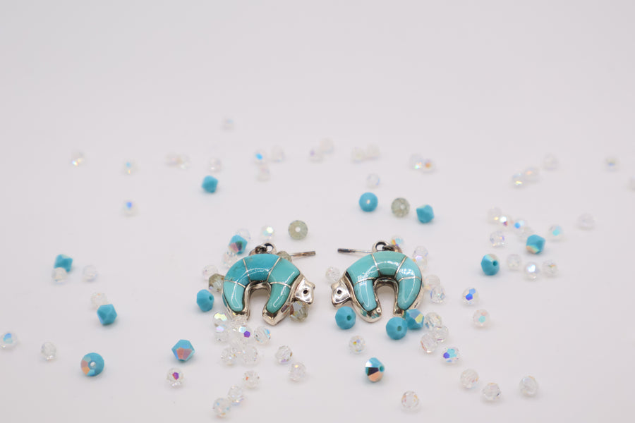 Turquoise inlaid bear Earrings