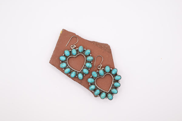 Sterling Silver Kingman Turquoise Heart Earrings