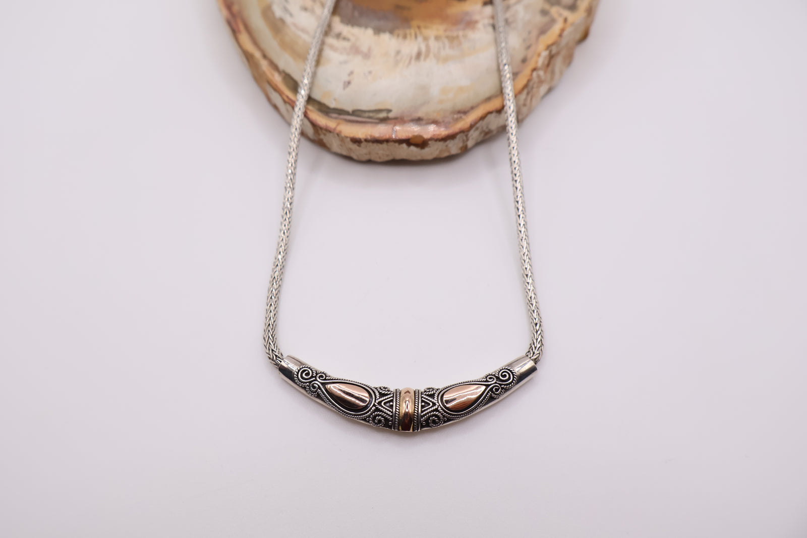 Sterling Silver snake line with 22k gold teardrops necklace