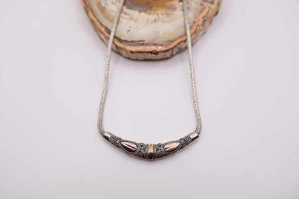 Sterling Silver snake line with 22k gold teardrops necklace