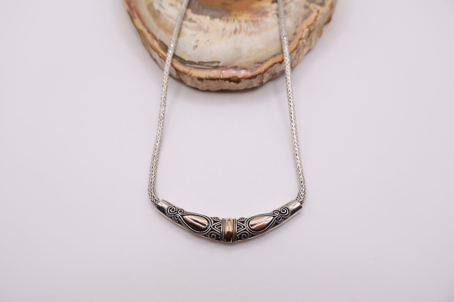 Sterling Silver snake line with 22k gold teardrops necklace