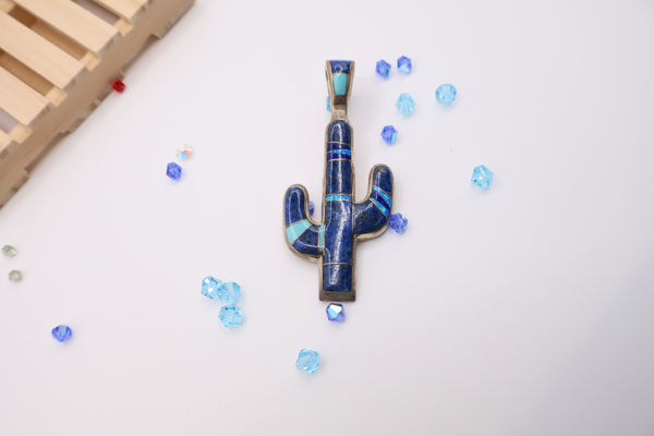 Sterling Silver Lapis Cactus Pendant