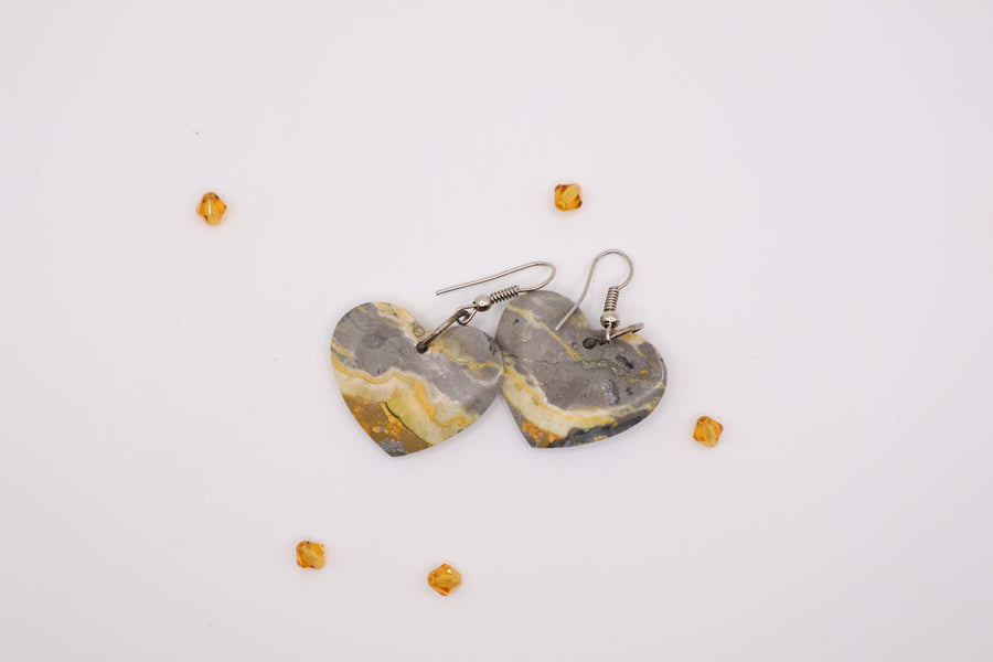 Bumblebee Jasper Hearts Earrings
