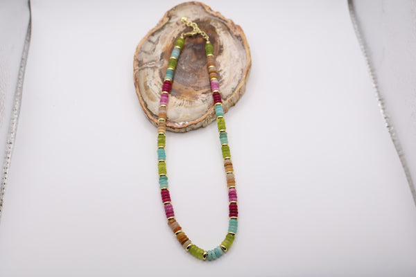 Watermelon beaded necklace with small gold-toned spacers