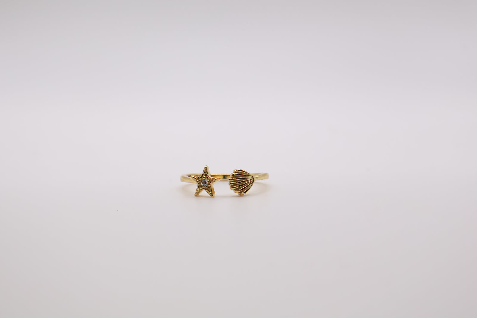 Sterling silver Seashell starfish stacking beach ring gold