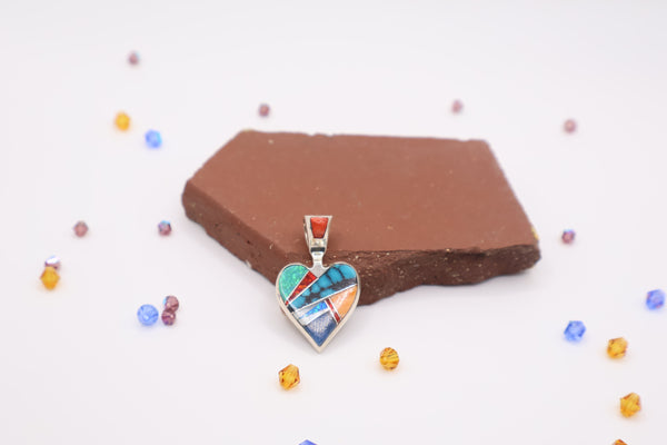 Native American Navajo Multi stone Sterling Silver Hearth Pendant