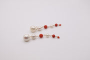 MARGOT earrings with white pearls and red coral and gold