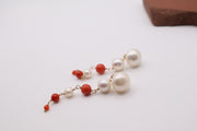 MARGOT earrings with white pearls and red coral and gold