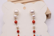 MARGOT earrings with white pearls and red coral and gold