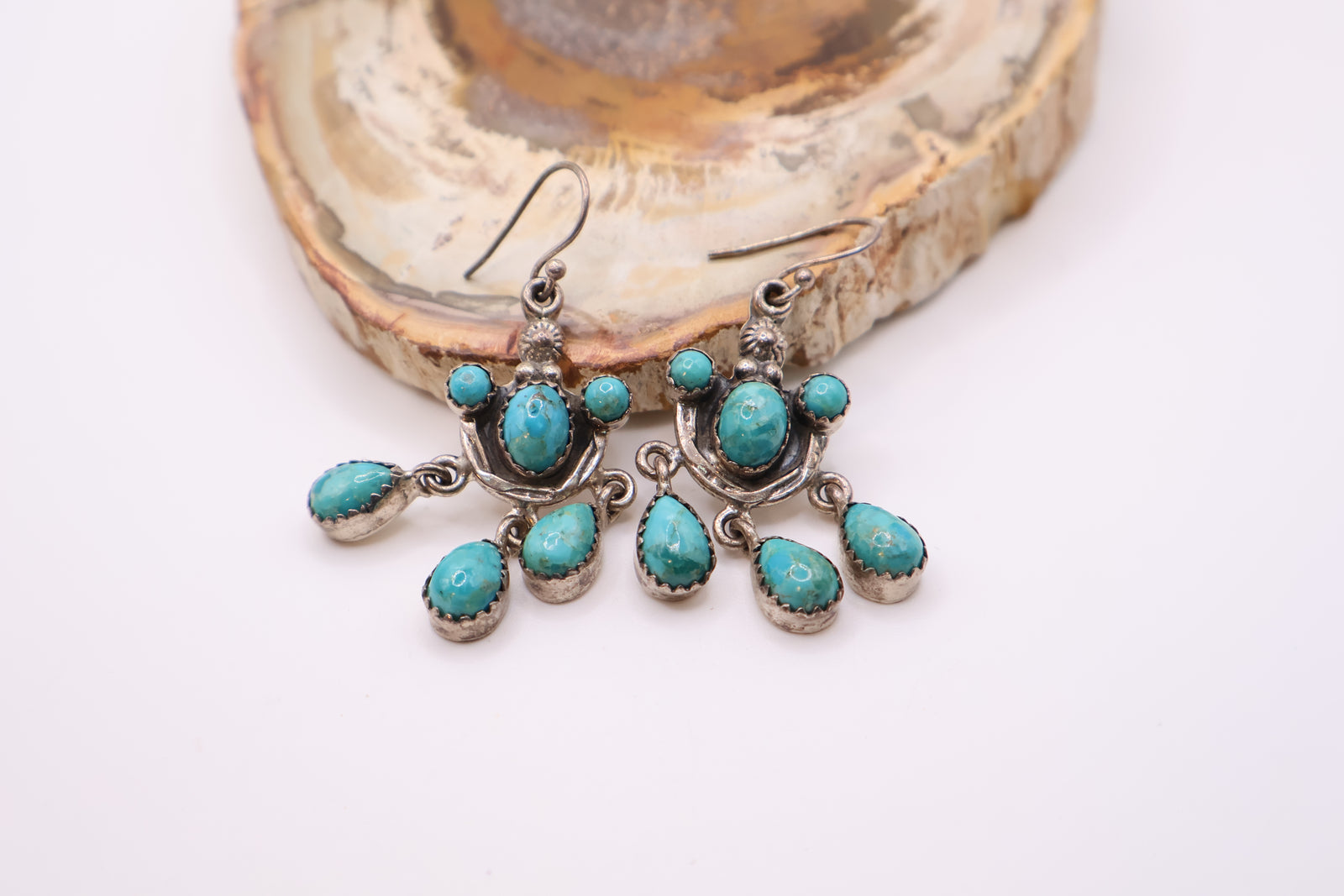 sterling silver and blue turquoise cluster chandelier earrings