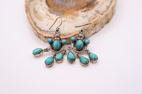 sterling silver and blue turquoise cluster chandelier earrings