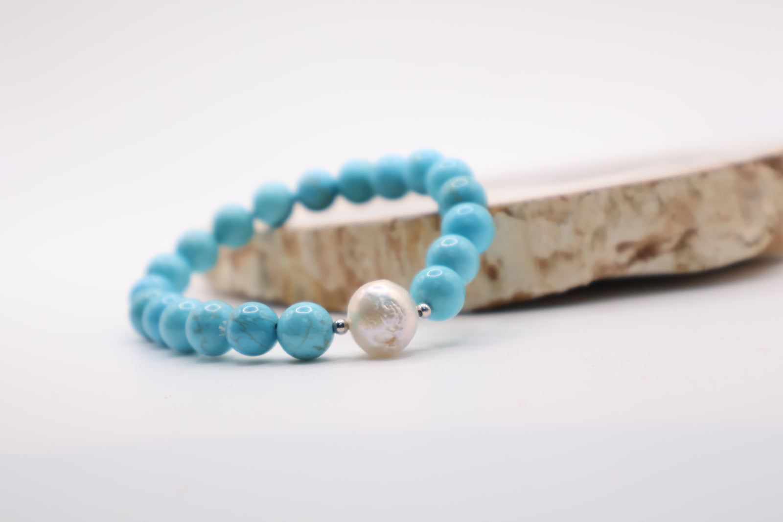 Turquoise and Baroque Pearl Stretch Bracelet