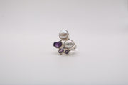 Sterling Silver Ring with pearl and amethyst gemstone