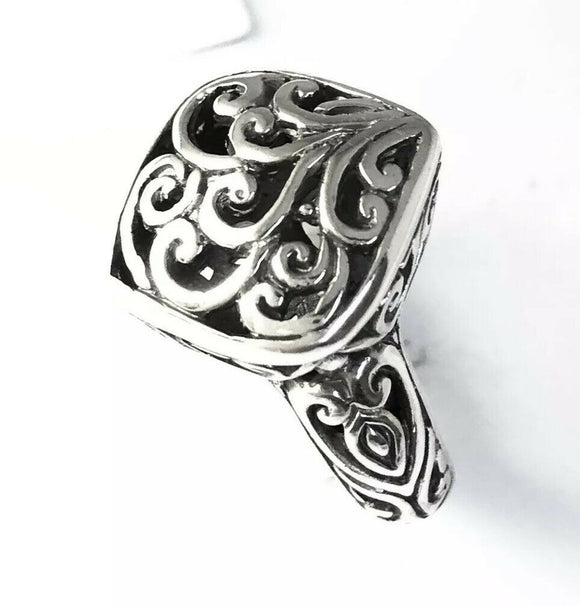 Sterling Silver 925 Square Floral Design Filigree Ring Size 8 Bali Jewelry