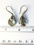 Sterling Silver 925 Abalone Shell Pear Circles Dangle Earrings Bali Jewelry
