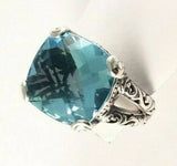 Sterling Silver Solid 925 Square Blue Topaz Filigree Size 7 Ring Jewelry R041802