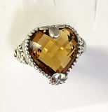 Sterling Silver 925 Pear Cushion Citrine Filigree Size 9 & 1/4 Ring Bali Jewelry
