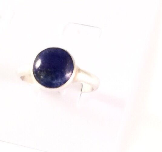 Matte Finish Sterling Silver Cabochon Lapis Ring Size About 6 & 1/2