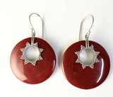 Sterling Silver 925 Round Shaped Sponge Coral Dangle Hook Earrings Bali Jewelry