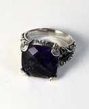 Sterling Silver Solid 925 Square Amethyst Filigree Size 8 Ring Bali Jewelry