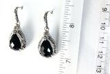 Sterling Silver 925 Filigree Pear Shaped Onyx Dangle Earrings Bali Jewelry