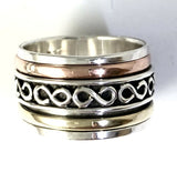 Tricolor Sterling Silver Copper Brass Spinner Spin Ring Band Size 7 R033001