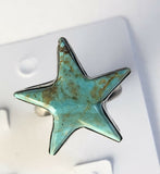 Native American Sterling Silver Kingman Turquoise Star Ring. Size 9 Adjustable