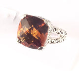 Sterling Silver 925 Square Cushion Citrine Filigree Size 9 Ring Bali Jewelry