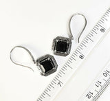 Sterling Silver 925 Filigree Square Faceted Onyx Dangle Earrings Bali Jewelry