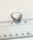 Sterling Silver 925 Round Faceted Blue Topaz Filigree Size 8 Ring Bali Jewelry