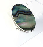 Sterling Silver 925 Oval Abalone Shell Ring Size About 5 & 1/2 Bali Jewelry