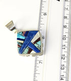 Native American Sterling Silver Navajo Inlay Turquoise Lapis Square Pendant